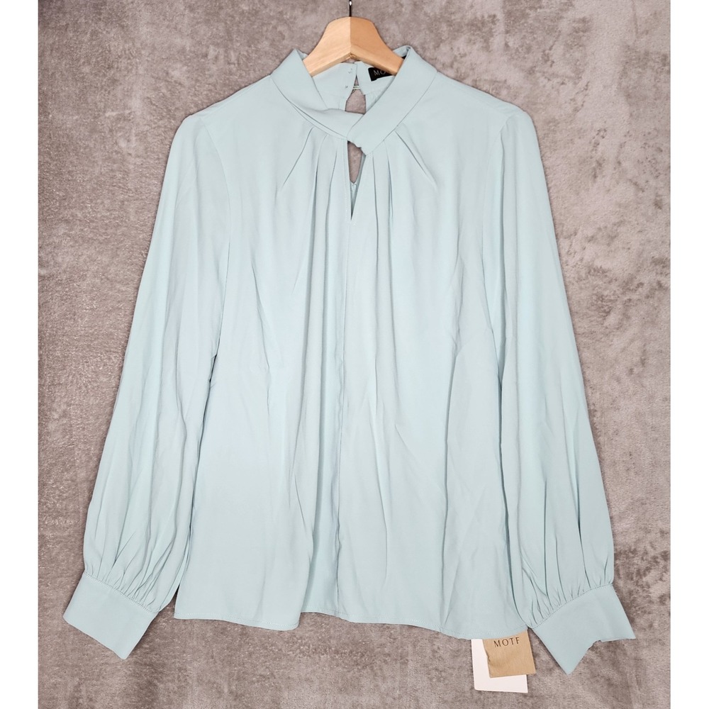 Motf Women Blue Key Hole Neck Line Long Sleeve Blouse S